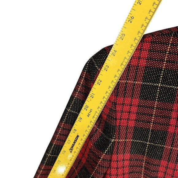 Anne Klein II Womens L Red Black Plaid 95% Wool Long Blazer Velvet Shawl Collar - Picture 13 of 15
